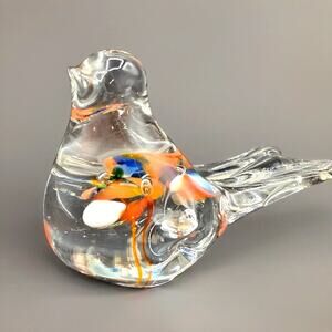 Murano Style Glass Bird Figurine Hand Blown Multicolor Romantic Decor